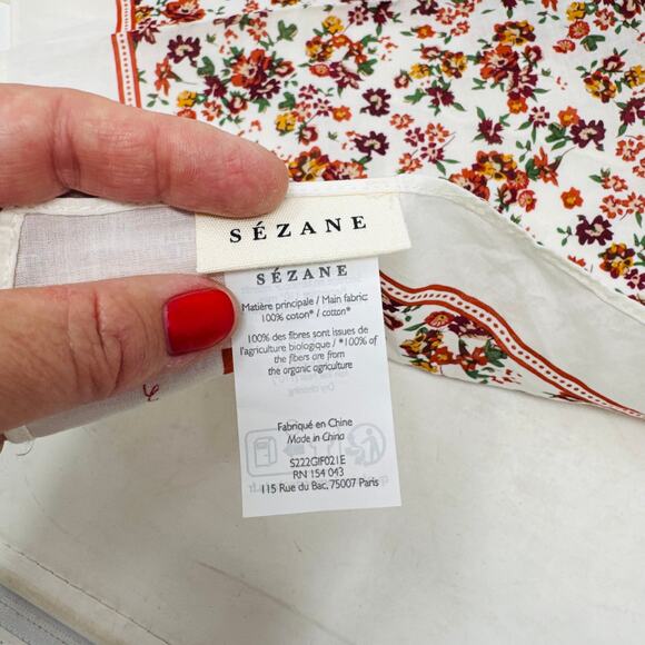 Sézane Floral Print Cotton Scarf Square Bandana 100% Organic Cotton - Picture 7 of 7
